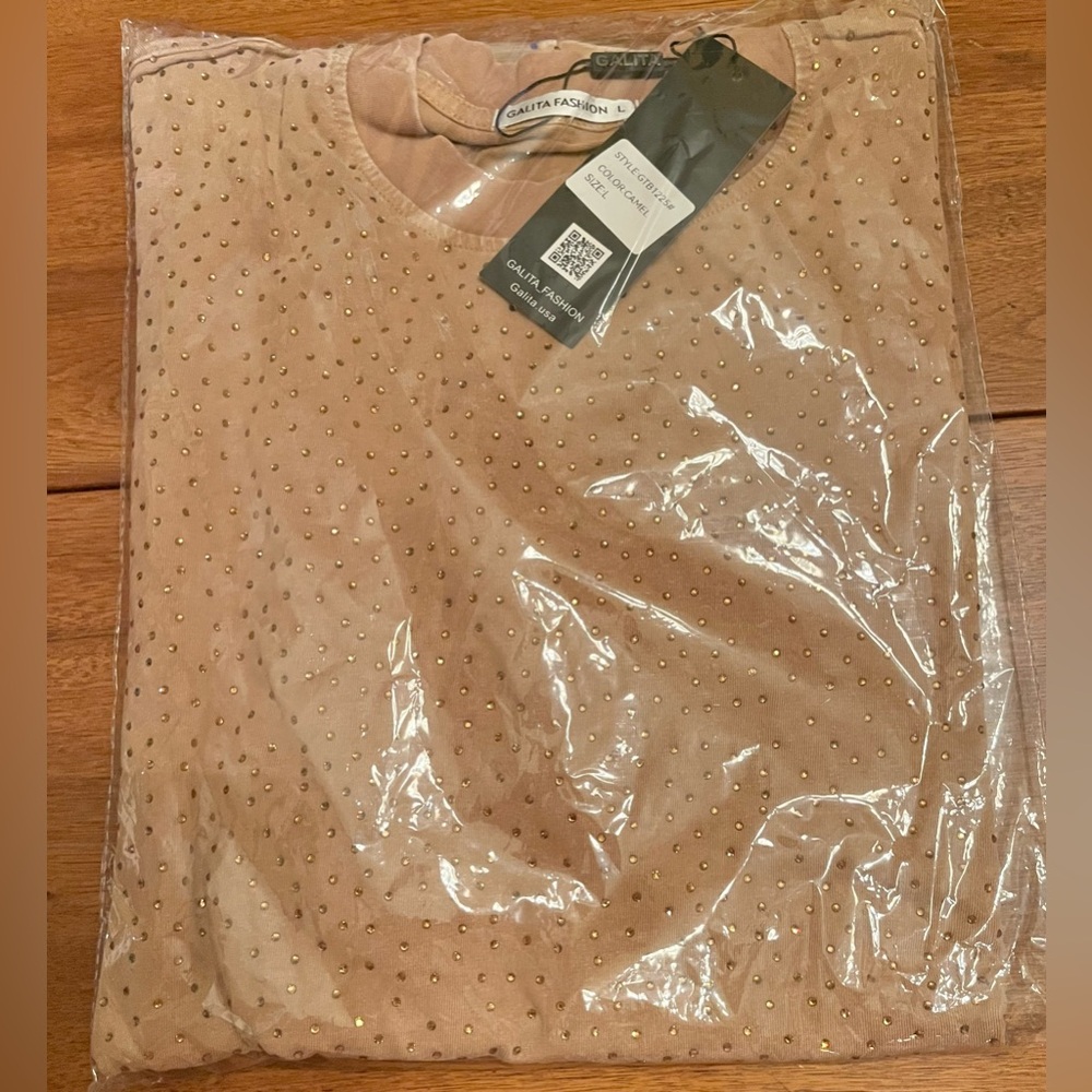 Embellished Camel Color Shirt Gold Stud Detail
